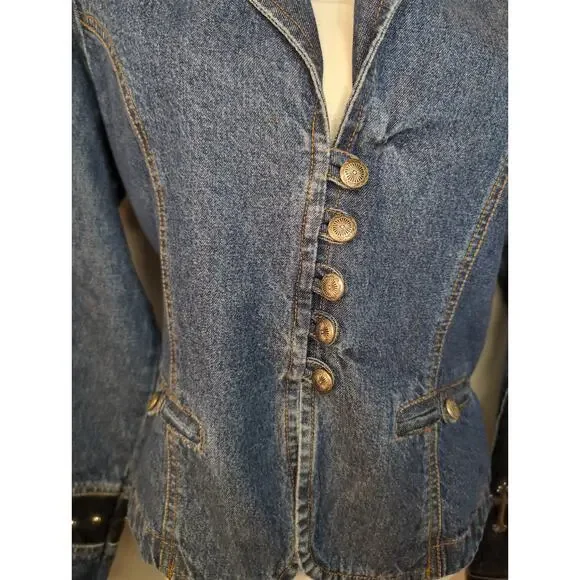 Vintage denim studded southwestern cross sleeve jacket L - Picture 2 of 8